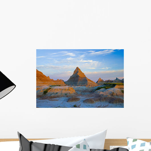 A Red Sunrise Illuminates The Hills In Badlands National Park Wall Mural