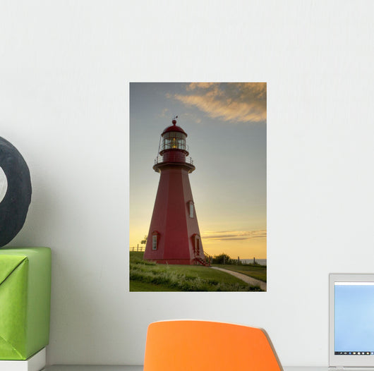 Red Lighthouse At Sunset Wall Mural