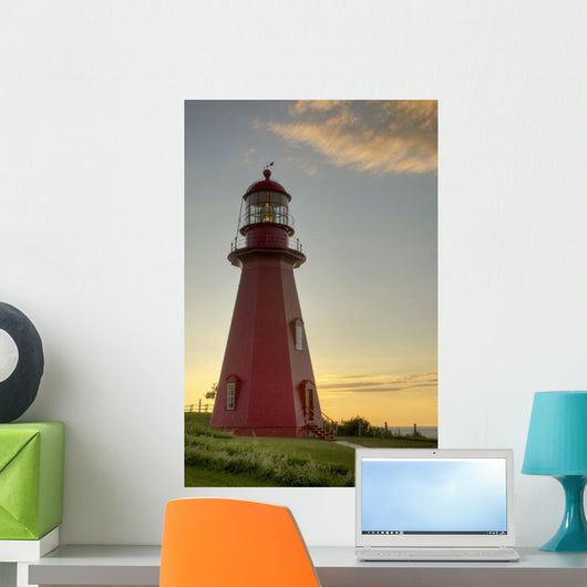 Red Lighthouse At Sunset Wall Mural