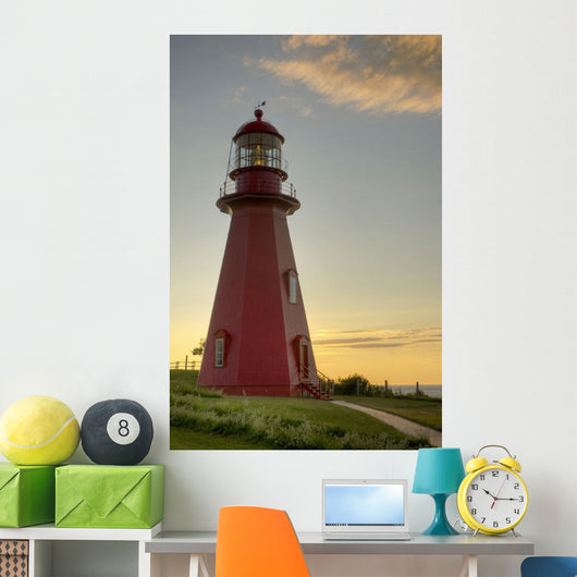 Red Lighthouse At Sunset Wall Mural