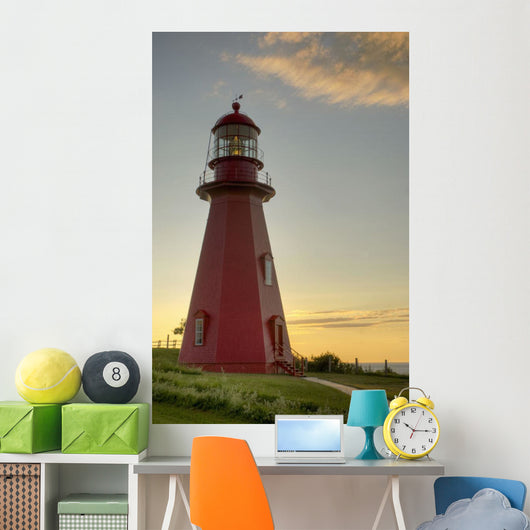 Red Lighthouse At Sunset Wall Mural