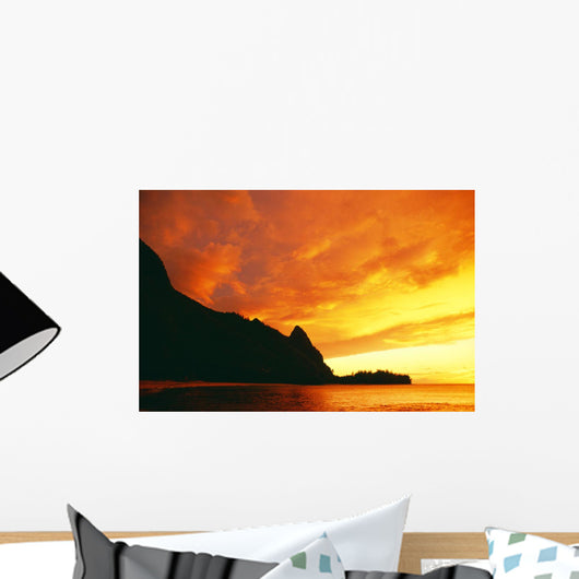 Bright Orange Sky And Calm Ocean Wall Mural