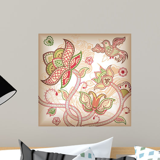 Abstract Floral Bird Wall Mural