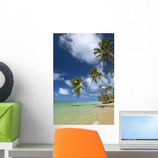 Hawaii, Palm Trees Lean Over Beach, Calm Turquoise Ocean, Dramatic Sky Wall Mural