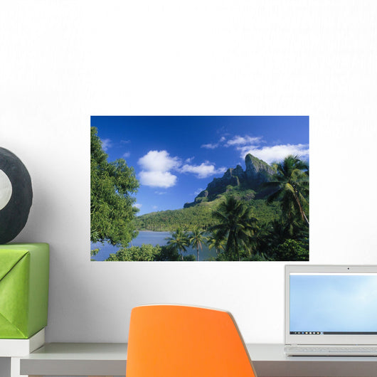 French Polynesia, Bora Bora, Coastal Shot, Mountains With Water A56A Wall Mural