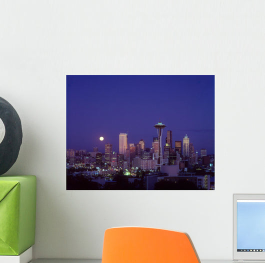Downtown Skyline With Moonrise Twilight Overview A50E Wall Mural