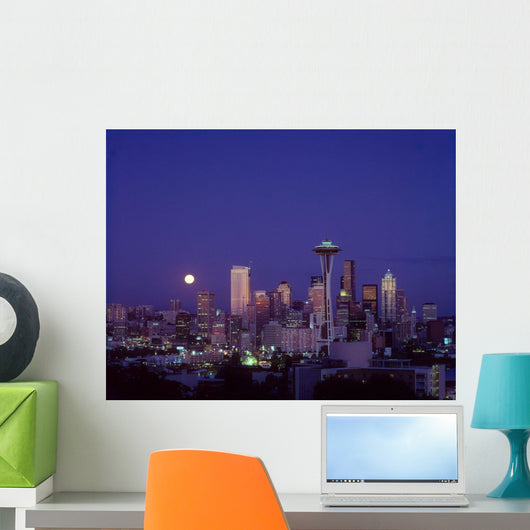 Downtown Skyline With Moonrise Twilight Overview A50E Wall Mural