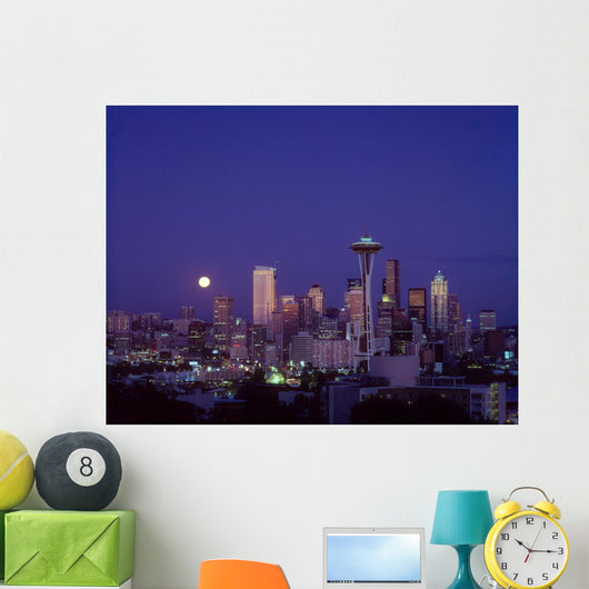 Downtown Skyline With Moonrise Twilight Overview A50E Wall Mural