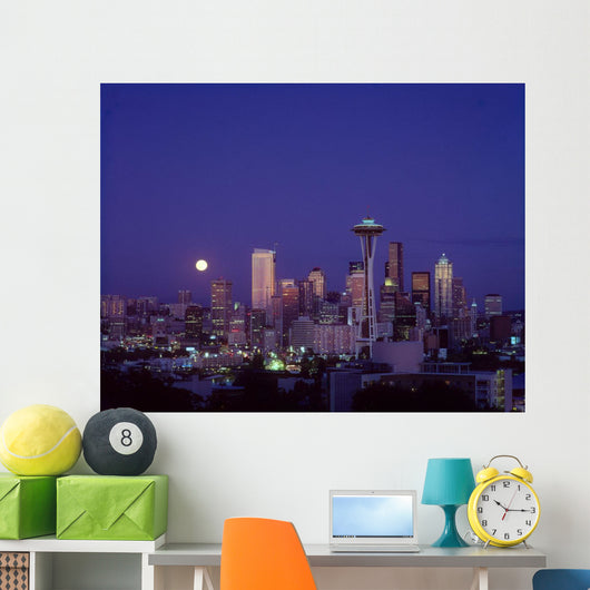 Downtown Skyline With Moonrise Twilight Overview A50E Wall Mural