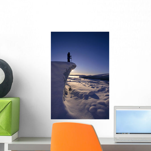 Nordic Skier Stands On Cliff At Sunset B1661 Wall Mural