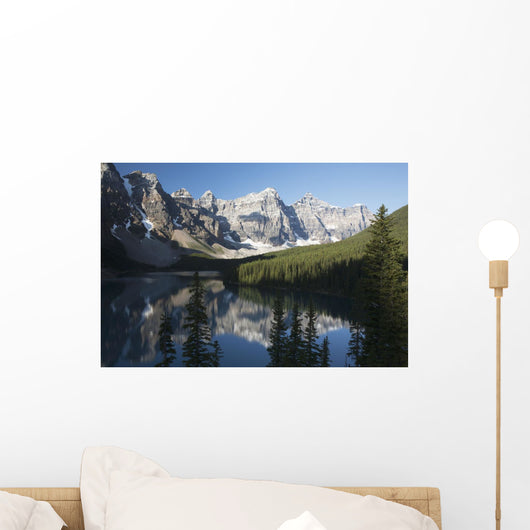 Mountain Range And Lake Reflection With Blue Sky Wall Mural