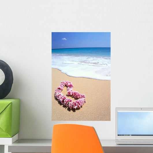 Pink Lei In Sand, Gentle Shore Waters, White Foam, Blue Ocean C1735 Wall Mural