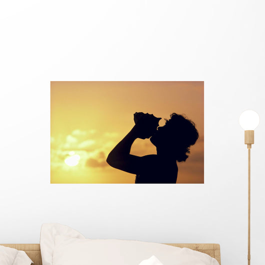 Side View Of Conch Shell Blower On Cliff Wall Mural