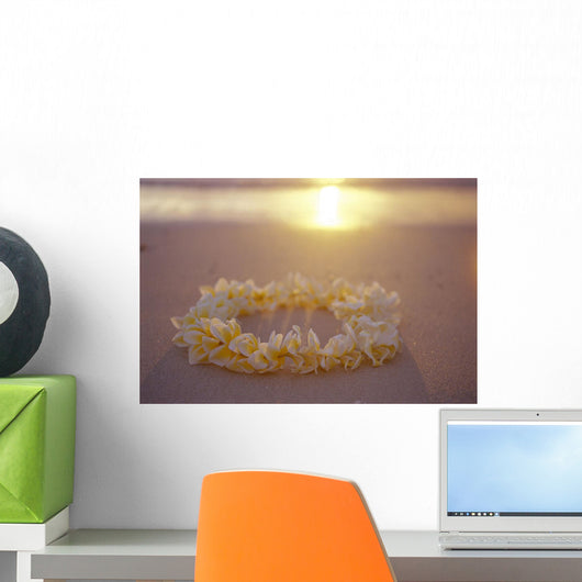 Sunset, Yellow Plumeria Lei Shoreline Beach Wall Mural