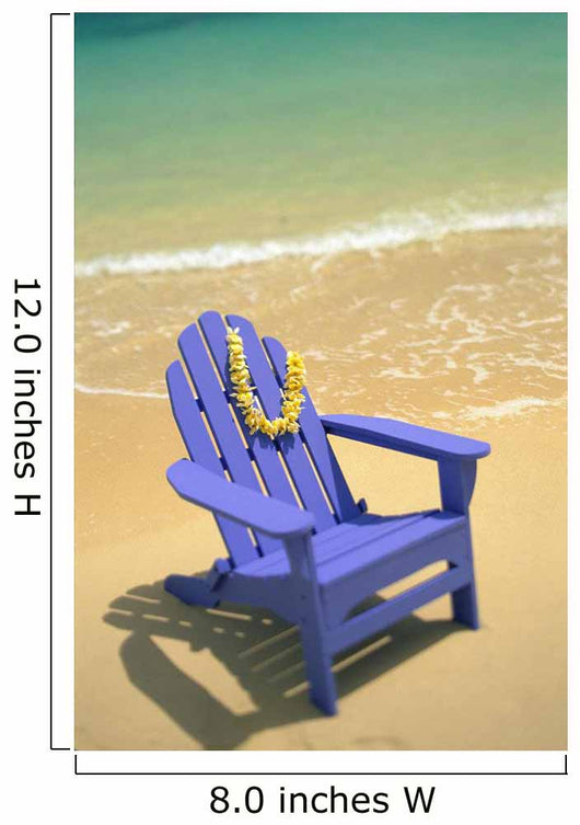 Blue Chair Along Shoreline With Plumeria Lei Hanging On Side Wall Mural