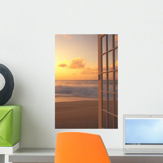 Afternoon Beach Scene Open Door Along Shoreline Wall Mural