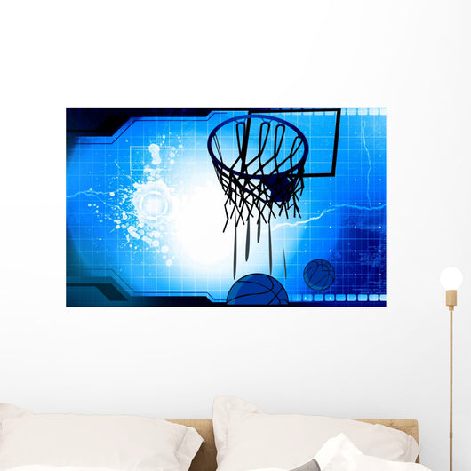 A basketball is coming down through net Wall Mural