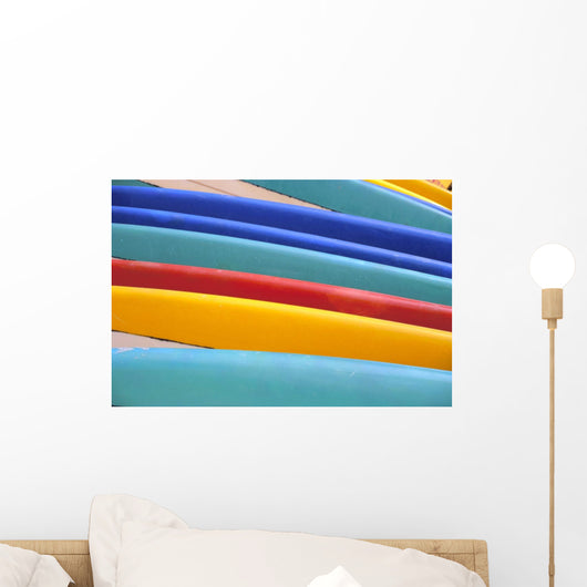 Detail Of Many Different Colored Surfboards, Straight Up Wall Mural