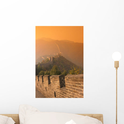 China, The Great Wall At Hazy Orange Sunset Wall Mural