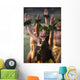 Side Angle Of Hula Dancers Kahiko All With Arms Raised, Looking Upward Wall Mural
