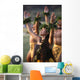 Side Angle Of Hula Dancers Kahiko All With Arms Raised, Looking Upward Wall Mural