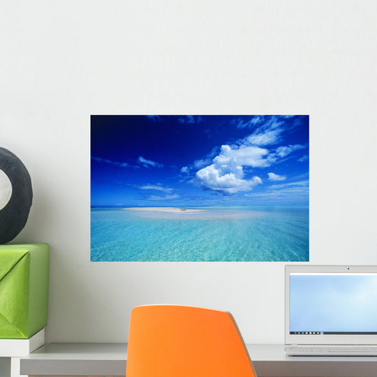 View Of Turquoise Lagoon Sand Bar In Center Of Water Wall Mural