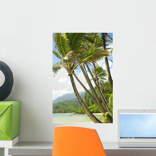 Hawaii, Kauai, North Shore, Coconut Palm Trees Along Coastline Wall Mural