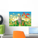 Panorama with medieval castle and dragon. Vector illustration Wall Mural