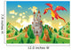 Panorama with medieval castle and dragon. Vector illustration Wall Mural