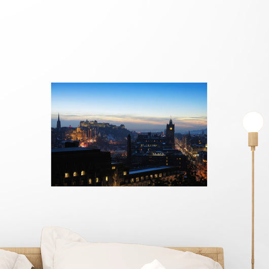 Central Edinburgh Scotland at Nightfall in Winter Wall Mural