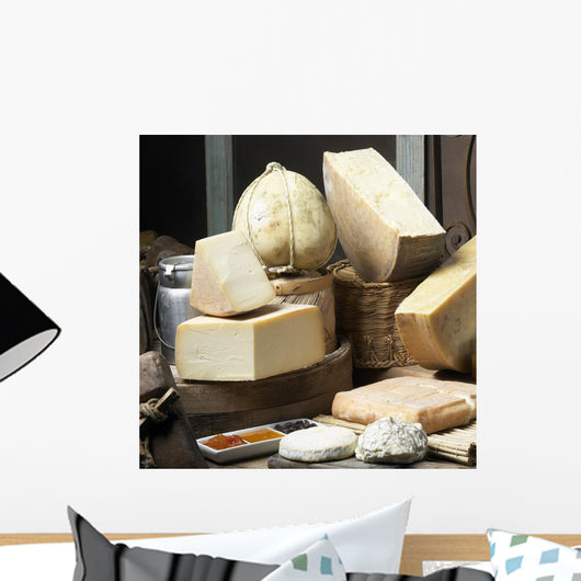 cow's milk cheeses in a typical italian Wall Mural