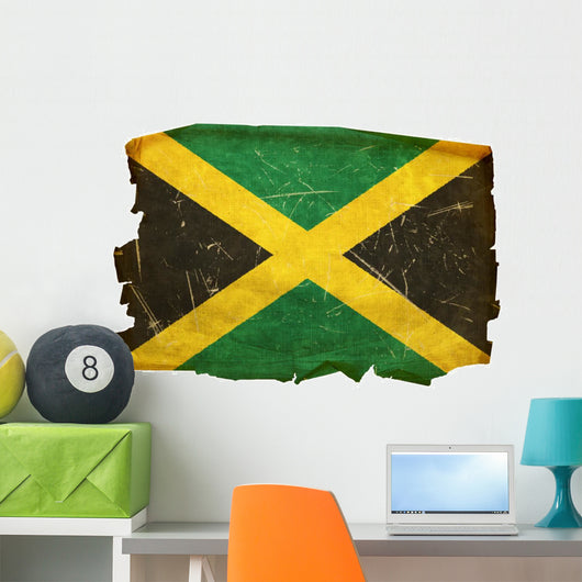 Jamaica Flag Old Isolated on White Background Wall Decal