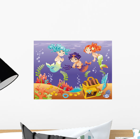Baby Sirens and Baby Triton. Vector illustration. Wall Mural