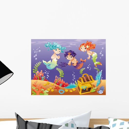 Baby Sirens and Baby Triton. Vector illustration. Wall Mural