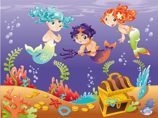 Baby Sirens and Baby Triton. Vector illustration. Wall Mural