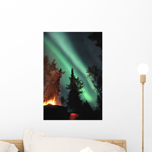Campfire And Northern Lights, Yukon Wall Mural