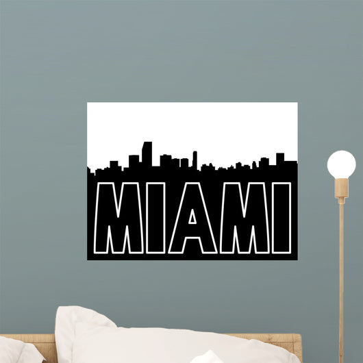 Miami Skyline Black Silhouette Wall Mural