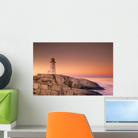 Dawn At Peggys Cove Lighthouse, Halifax County, Nova Scotia Wall Mural