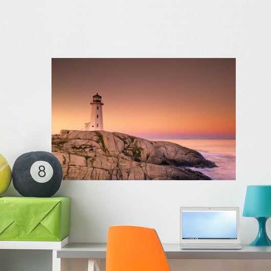 Dawn At Peggys Cove Lighthouse, Halifax County, Nova Scotia Wall Mural