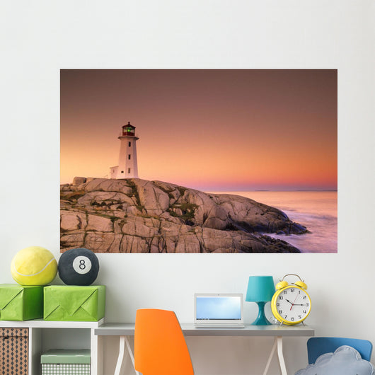 Dawn At Peggys Cove Lighthouse, Halifax County, Nova Scotia Wall Mural