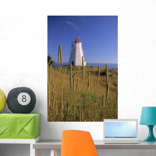 Swallowtail Lighthouse And Cat Tails, Grand Manan Island New Brunswick Wall Mural