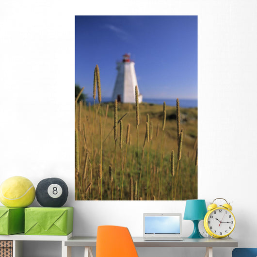 Swallowtail Lighthouse And Cat Tails, Grand Manan Island New Brunswick Wall Mural