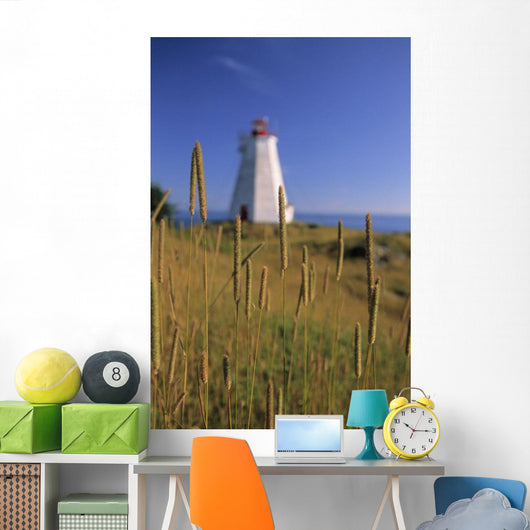 Swallowtail Lighthouse And Cat Tails, Grand Manan Island New Brunswick Wall Mural