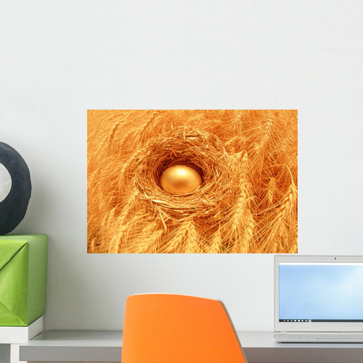 Wealth In Agriculture Concept, Golden Egg In Wheat Field Wall Mural