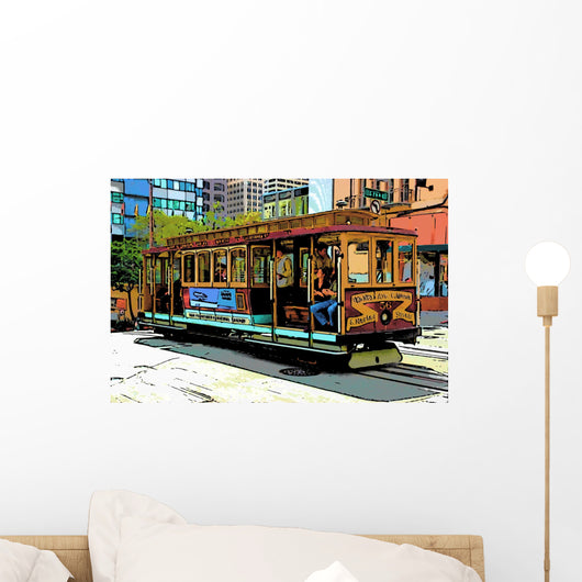 Comic Image of Cable Car in San Francisco Wall Mural