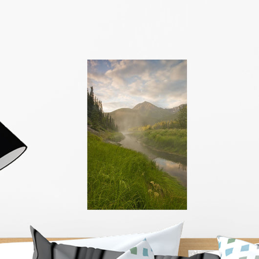 Steam Rising From Moore's Hot Springs With Lush Grass Wall Mural