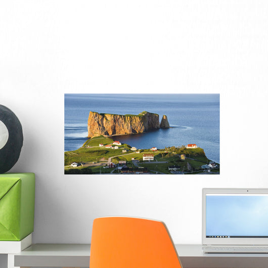 Village And Perce Rock At Sunset, Perce, Gaspesie, Quebec Wall Mural