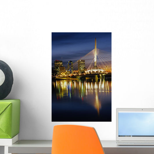 Esplanade Riel Footbridge On Red River And City Skyline At Dusk Wall Mural
