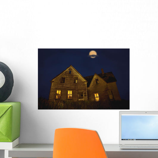 Abandoned House At Night Under Full Moon Wall Mural