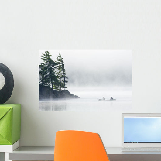 Canoeing Through Fog On Lake Of Two Rivers Wall Mural